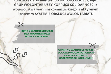 Konkurs na Bony Edukacyjne i Mini Granty dla wolontariuszy w ramach Korpusu Solidarności 2023 w województwie warmińsko- mazurskim
