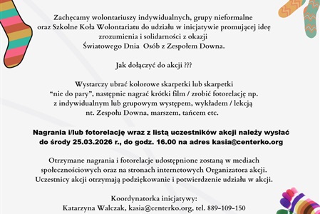 Zaproszenie do akcji "Marsz Kolorowych Skarpetek - Edycja 2026" 